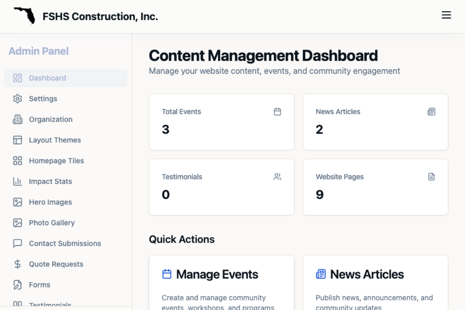 Event management tools in admin